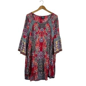 Angie Red and Gray Floral Tunic